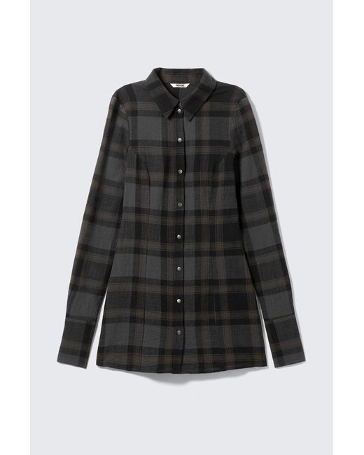 Monki Black Langärmliges Mini-Hemdkleid