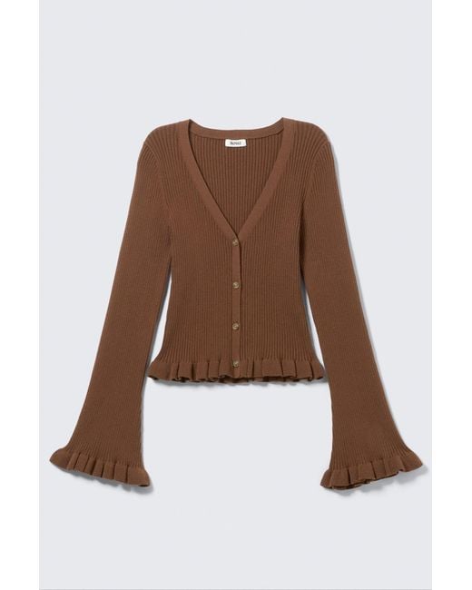 Monki Brown V-Neck Knitted Cardigan
