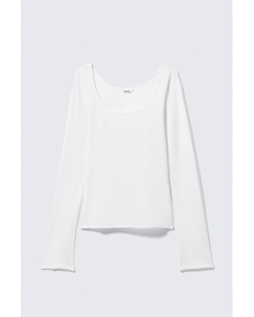 Monki White Long-Sleeved Slim Fit Scoop Neck Top