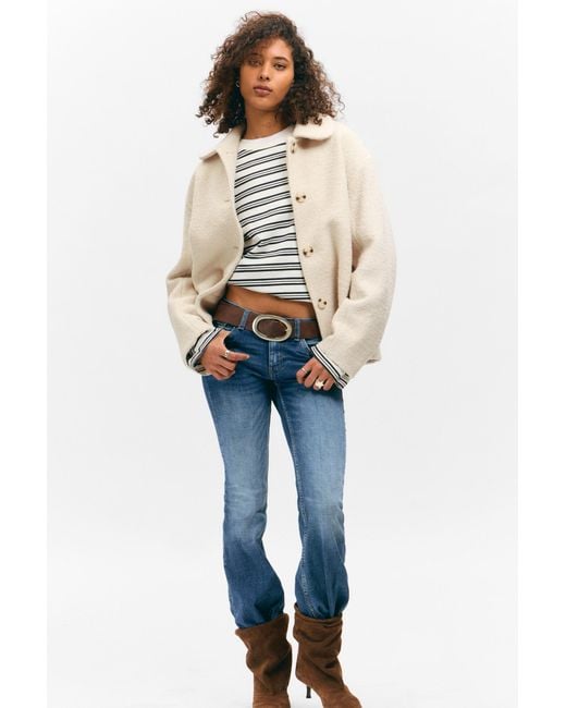 Monki Blue Boxy Button-Up Wool-Blend Jacket