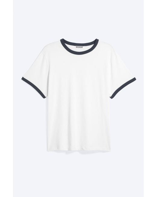 Weekday White Short-Sleeved Contrast Trim Cotton T-Shirt for men