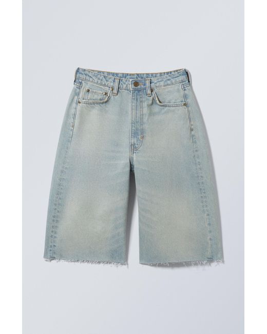 Weekday Blue Halo Curve High Waisted Wide Leg Denim Shorts
