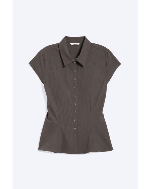 Weekday Black Slim Fit Short-Sleeved Crepe Shirt