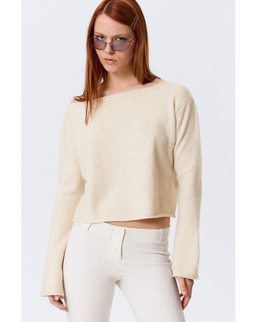 Monki White Loose Fit Rolled Hem Sweater