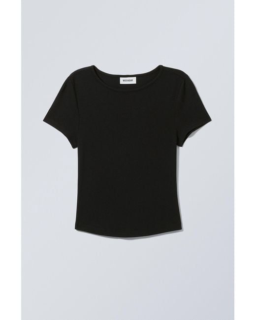 Weekday Black Curved Hem Fitted Modal T-shirt