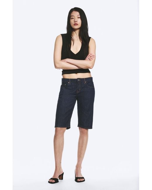 Weekday Blue Atom Low Rise Regular Knee-Length Denim Shorts