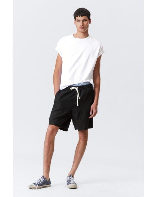 Weekday White Relaxed Linen Drawstring Shorts for men