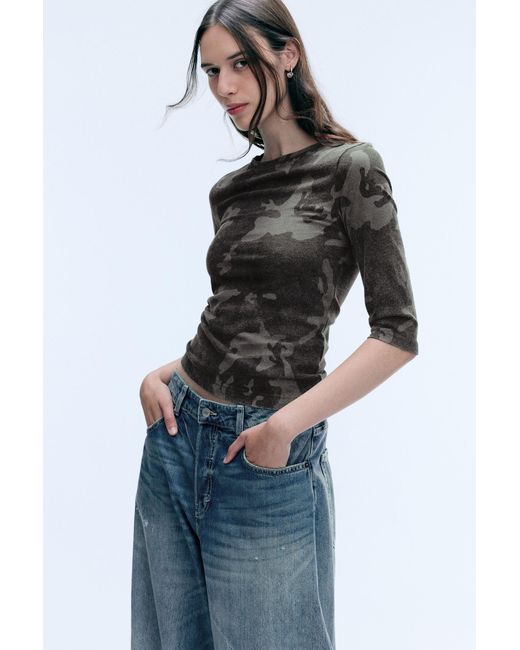 Weekday Black Printed Three-Quarter Long-Sleeved Top