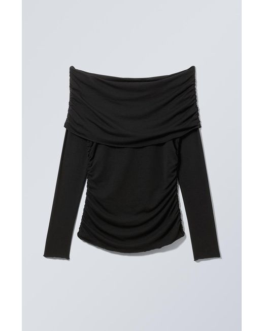 Weekday Black Folded Off Shoulder Long Sleeve Top