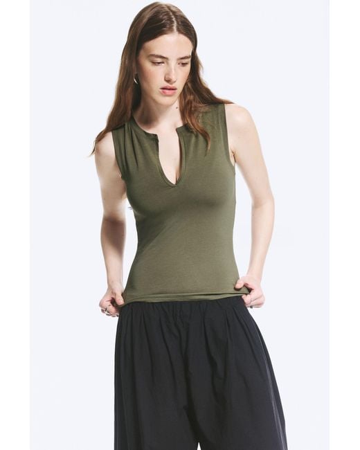 Weekday Green Slim V-Neck Sleeveless Top
