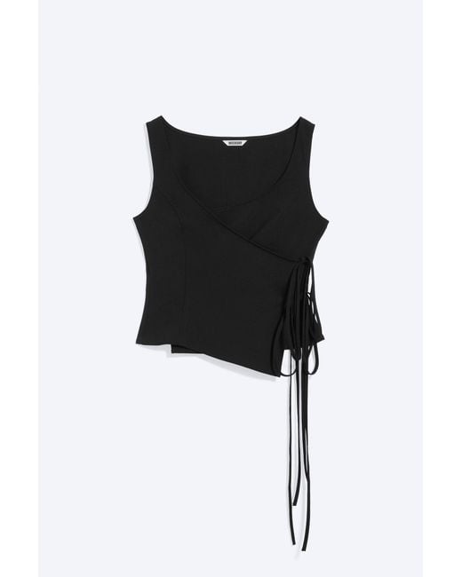 Weekday Black Asymmetric Wrap Strap Top
