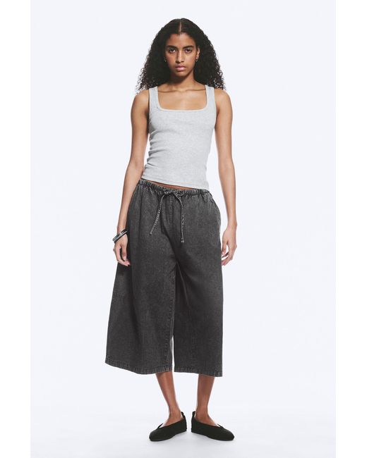 Weekday Gray Low Rise Loose Cropped Trousers