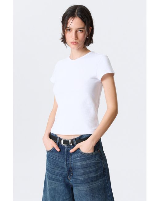 Weekday White Slim Short-Sleeved V-Neck T-Shirt