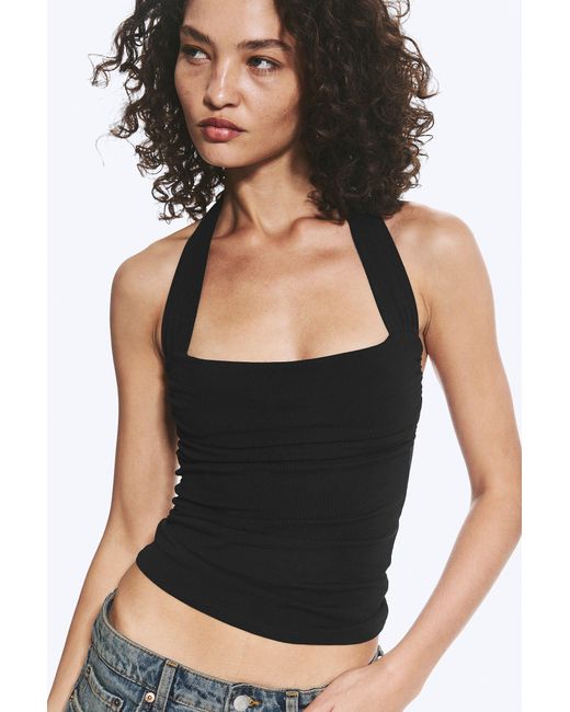 Weekday Black Square Neck Halter Top