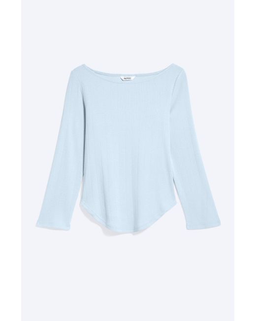 Monki Blue Boatneck Top With Three‑Quarter Sleeves