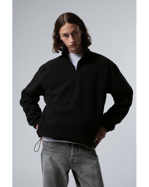 Weekday Black Half-Zip Recycled Fleece Sweatshirt for men