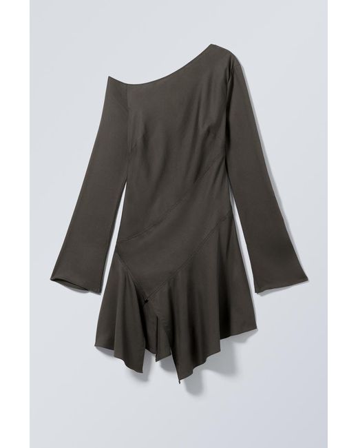 Weekday Gray Long-Sleeved Asymmetric Mini Dress