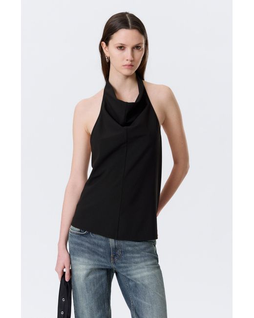 Weekday Black Draped Halter Cowl-Neck Top