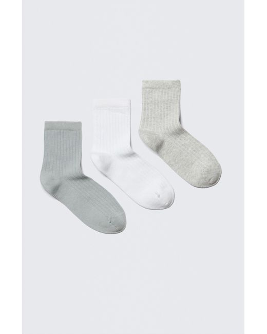 Weekday White 3-Pack Ribbed Ankle Socks