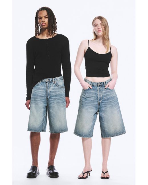 Weekday Blue Astro Mid Rise Loose Baggy Denim Shorts for men