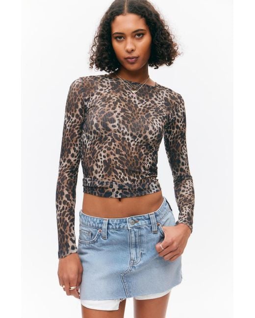 Monki Gray Langärmliges Oberteil Aus Bedrucktem Mesh
