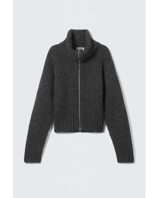 Weekday Gray Ribbed Zip-Up Knit Cardigan