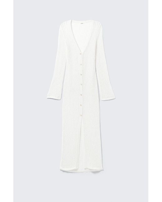 Monki White Open-Knit V-Neck Maxi Cardigan