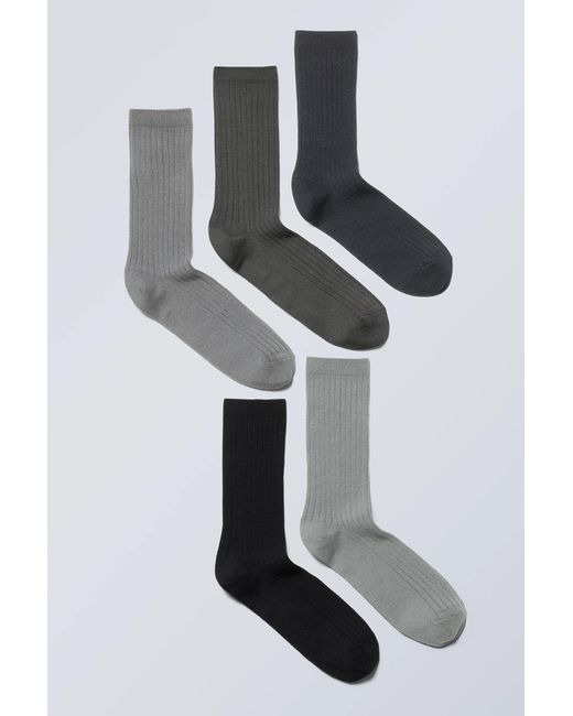 Weekday Gray 5-pack Rib Socks for men