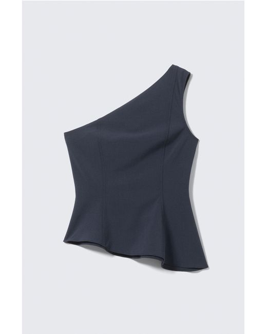 Weekday Blue Asymmetric One-Shoulder Fitted Top