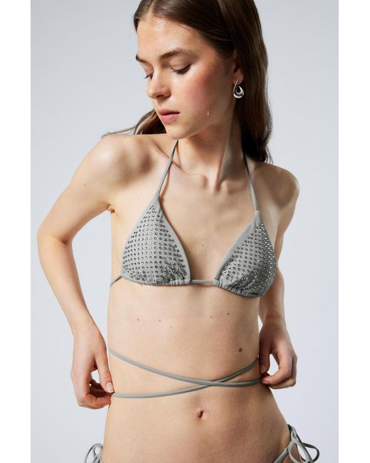 Weekday Natural Rhinestone Wrap Bikini Top