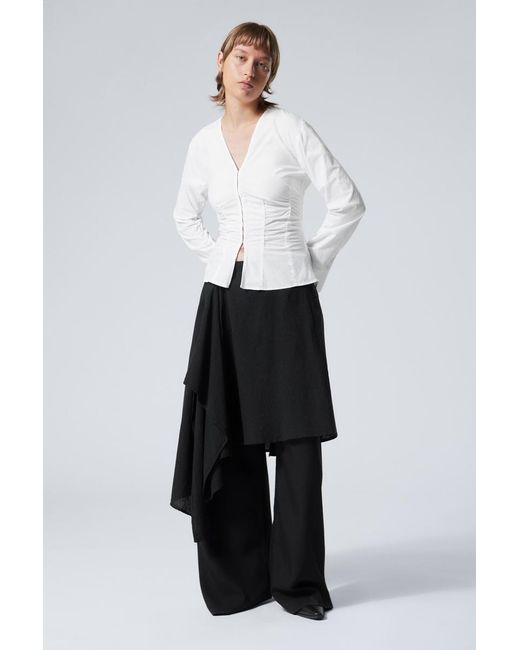 Weekday Black Asymmetric Linen Blend Wrap Skirt