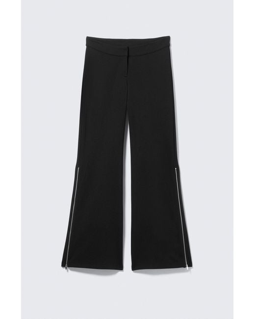 Weekday Black Mid Rise Flared Zip-Up Trousers