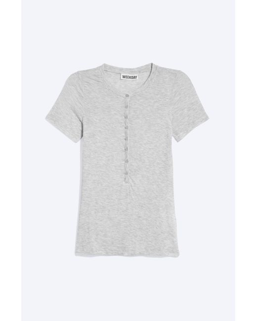 Weekday White Henley Short-Sleeved Top