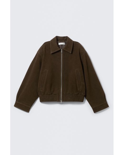 Weekday Black Boxy Suede Zip Jacket