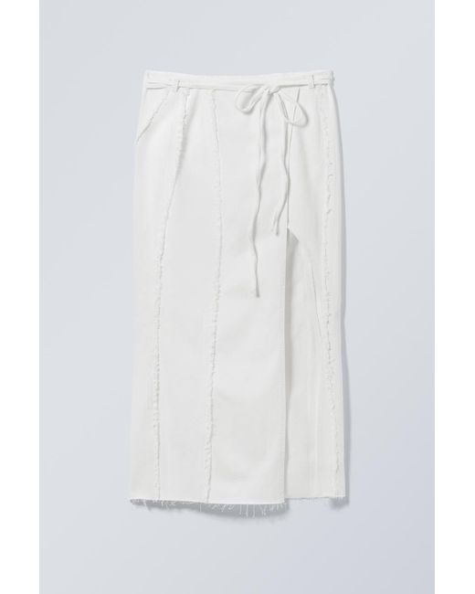 Weekday White Raw-Edged Maxi Denim Wrap Skirt