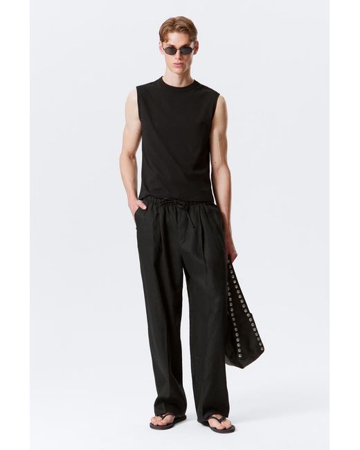 Weekday Black Loose Fit Straight Leg Linen Trousers for men