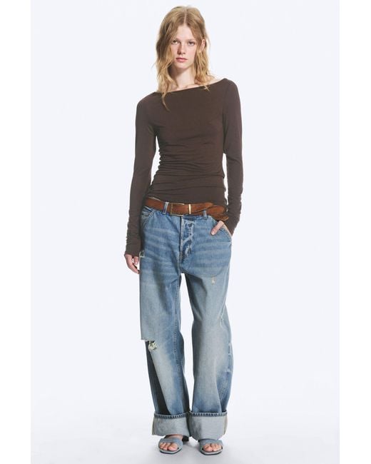 Monki Blue Sheer Boatneck Long-Sleeve