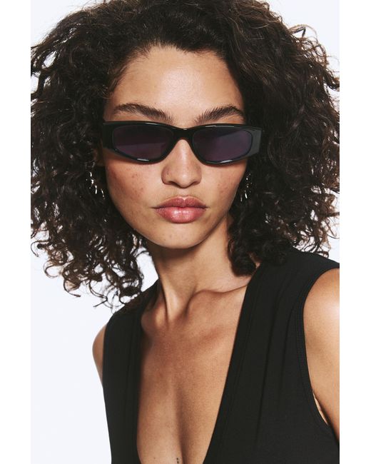 Weekday Black Slim Rectangular Sunglasses for men