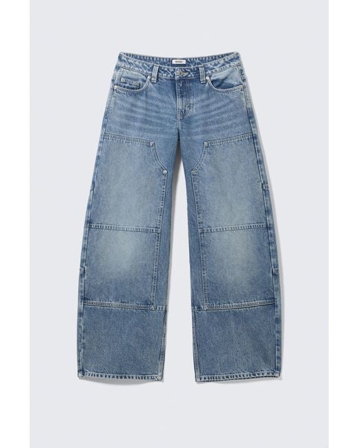 Monki Blue Low Rise Loose Barrel Workwear Jeans