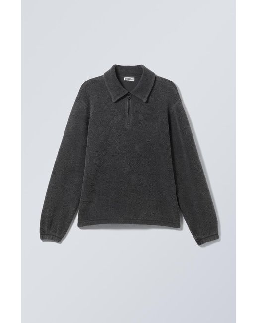 Weekday Black Boxy Half-Zip Fleece Sweatshirt for men