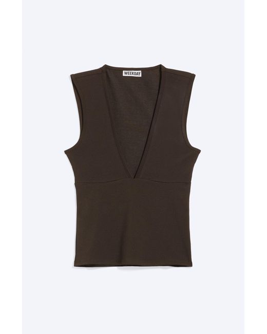 Weekday Blue Fitted V-Neck Sleeveless Top