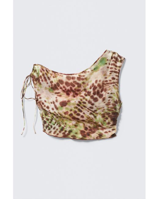 Monki Brown Sheer Asymmetric Drawstring Top