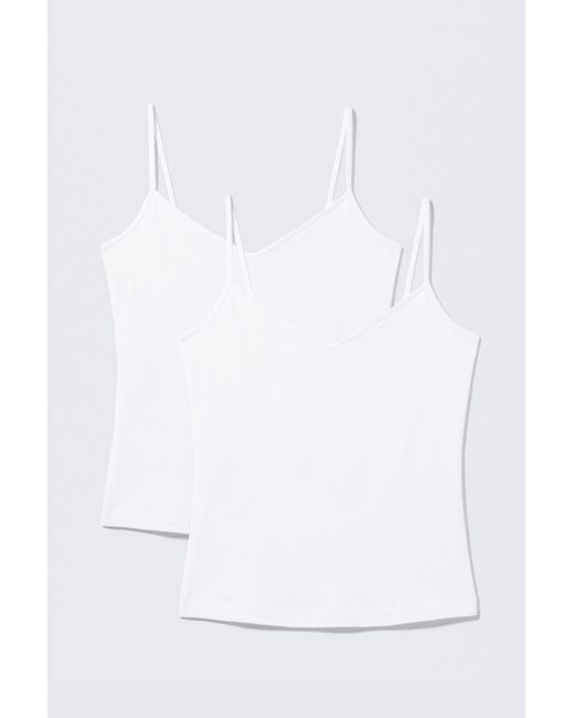 Weekday White 2-Pack Slim V-Neck Cotton Singlet