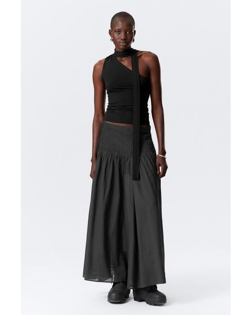 Weekday Black Pleated Mid Rise Maxi Skirt