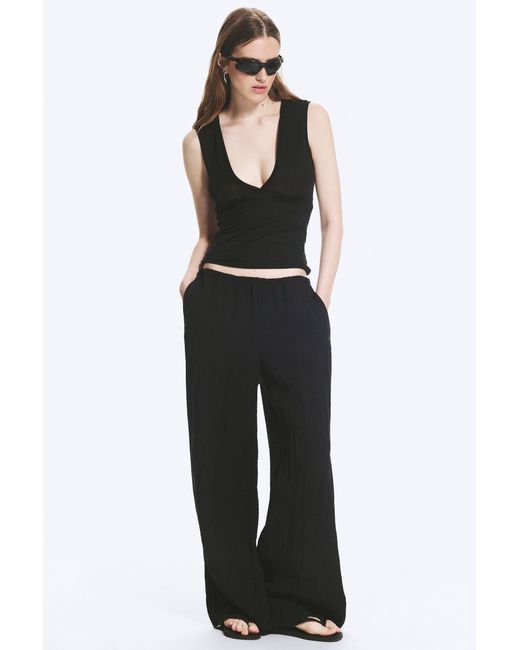 Weekday Black Low Wide Pull-On Crinkle Trousers