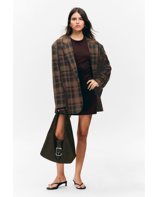 Monki Black Single-Breasted Oversized Checked Blazer