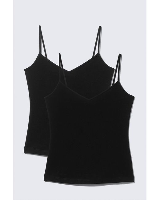 Weekday Black 2-Pack Slim V-Neck Cotton Singlet