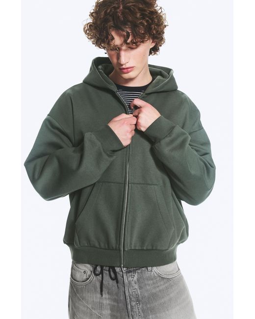 Weekday Green Loose Fit Zip Hoodie for men