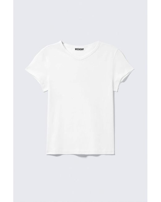Weekday White Slim Short-Sleeved V-Neck T-Shirt