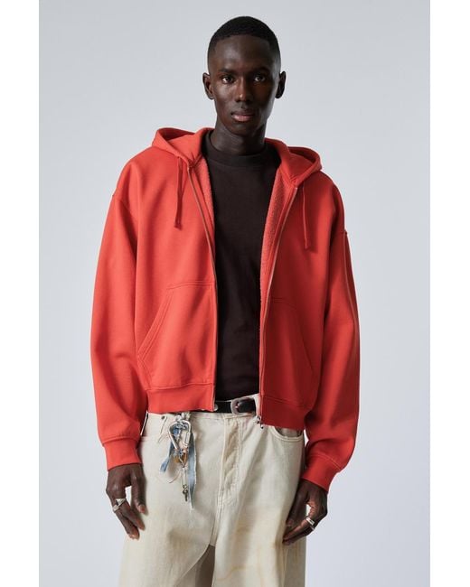 Weekday Red Boxy Midweight Zip Hoodie for men